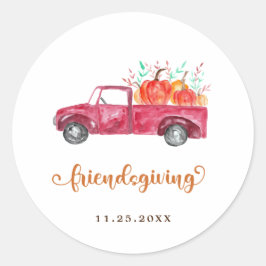 Niedlicher Erntedank Friendsgiving Red Truck Pumpk Runder Aufkleber