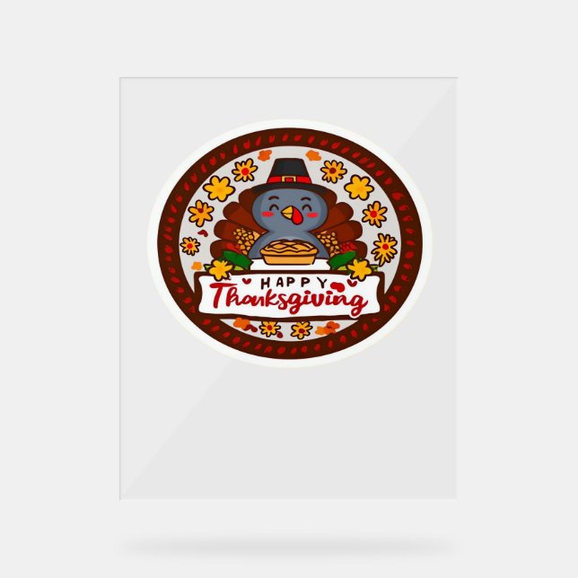 Niedlicher Erntedank Gnome mit Türkischer Illustra Acrylschild (Vorderseite)