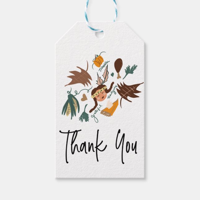 Niedlicher Erntedank Pilgrim Fall Greenery Doodles Geschenkanhänger (Vorderseite)