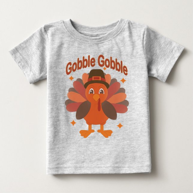 Niedlicher Erntedank Türkei Cartoon - "Globale Glo Baby T-shirt (Vorderseite)