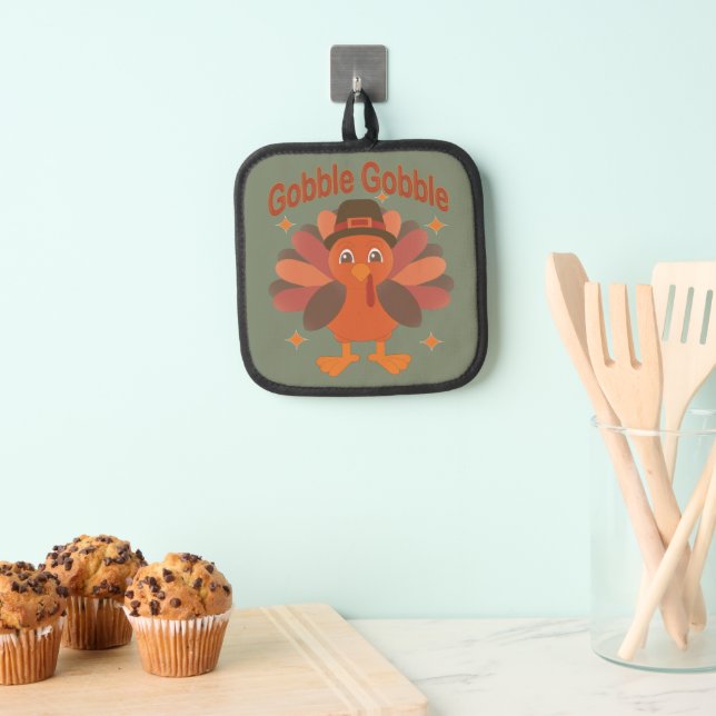 Niedlicher Erntedank Türkei Cartoon - "Globale Glo Topflappen (Insitu (Hängend))