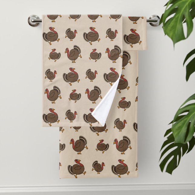 Niedlicher Erntedank Türkei Muster Badetuch Set (A fun turkey pattern bath towel set to spruce up your Thanksgiving bathroom decor)