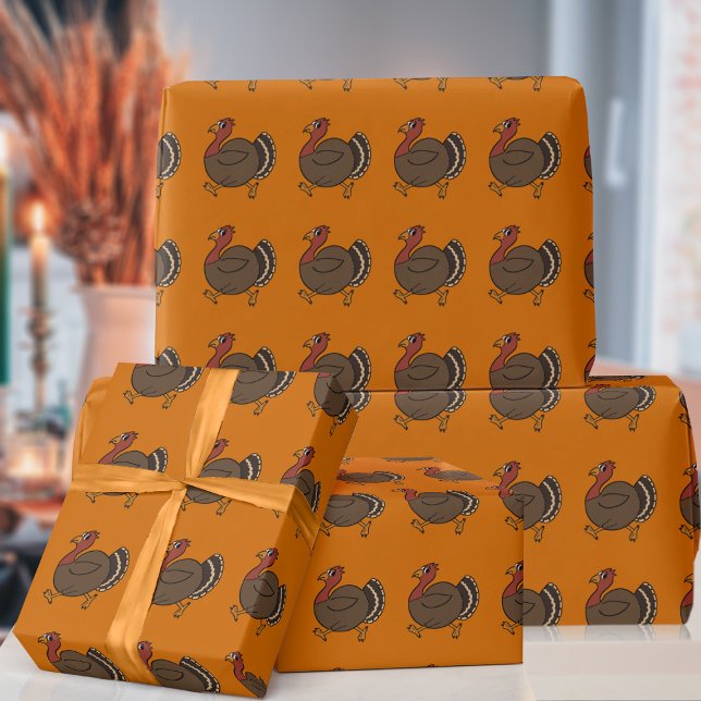 Niedlicher Erntedank Türkei Musterpapier Geschenkpapier (Lots of turkeys trotting along this wrapping paper!)