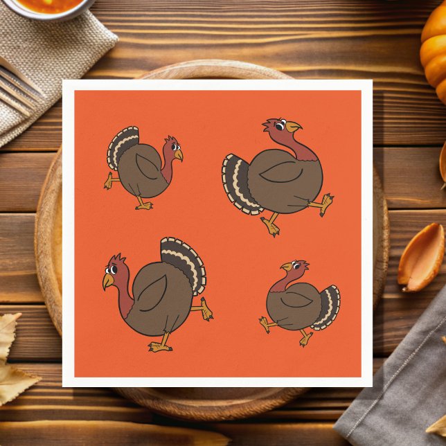 Niedlicher Erntedank Türkei Orange Paper Napkins Serviette (Fun turkey paper napkins for your Happy Thanksgiving!)