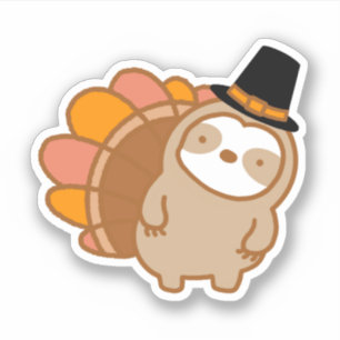 Niedlicher Erntedank Türkei Sloth Vinyl Sticker