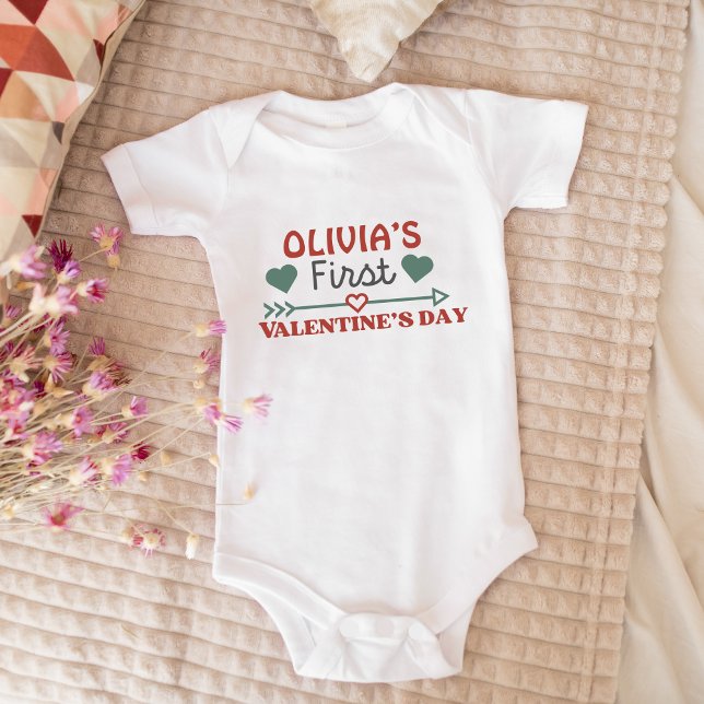 Niedlicher Erster Valentinstag für personalisierte Baby Strampler (Von Creator hochgeladen)