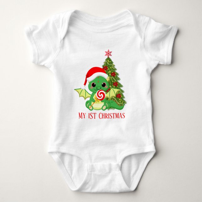 niedlicher erster Weihnachtsdrache unisex Baby Strampler (Vorderseite)