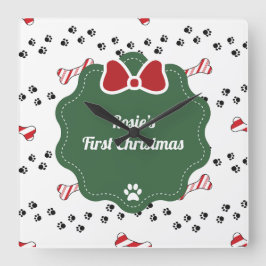 Niedlicher Erster Weihnachtshund über modern Quadratische Wanduhr