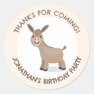 Niedlicher Esel personalisierter Cartoon Geburtsta Runder Aufkleber
