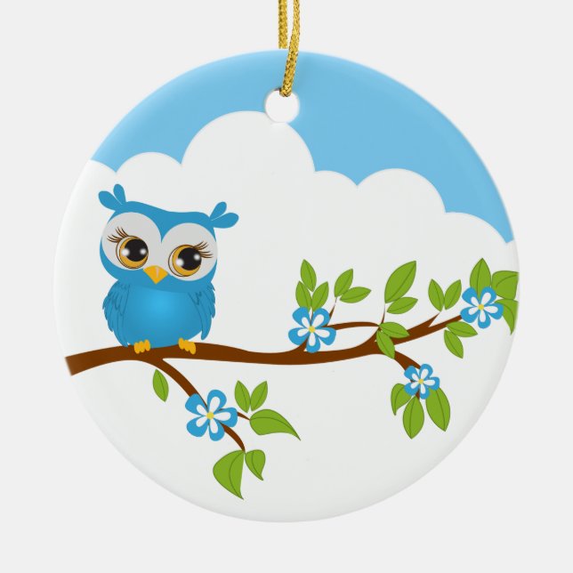 Niedlicher Eulen-Junge auf einer Keramik Ornament (Vorne)