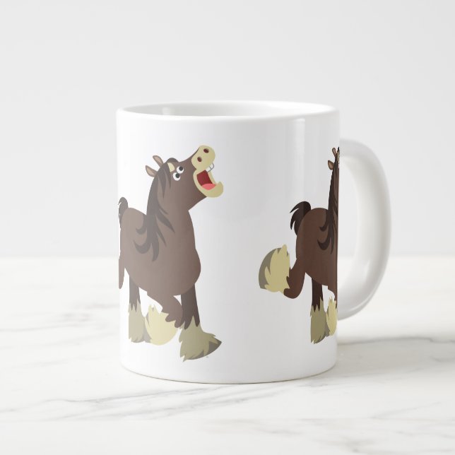 Niedlicher exuberant Cartoon Shire Horse Jumbo-Tasse (Vorderseite Rechts)