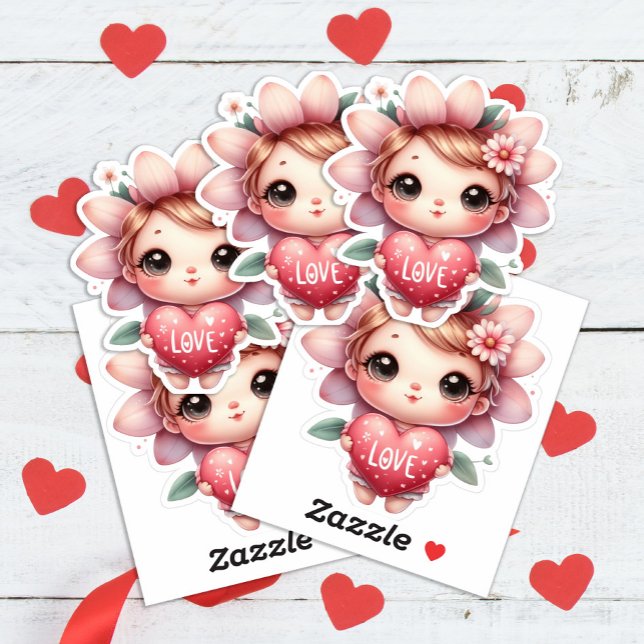 Niedlicher Fairy Pink Rotes Herz Liebe Valentinsta Aufkleber (Cute heart/love Valentine's Day fairy sticker )