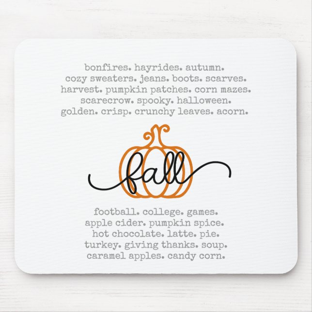 Niedlicher Fall Definition Worte Pumpkin Herbst Mousepad (Vorne)