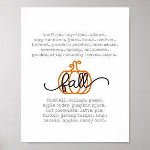 Niedlicher Fall Definition Worte Pumpkin Herbst Poster