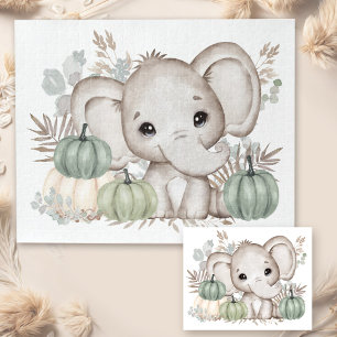 Niedlicher Fall Elephant und Pumpkins Jigsaw Puzzl Puzzle