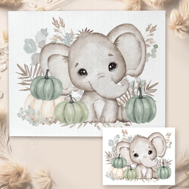Niedlicher Fall Elephant und Pumpkins Jigsaw Puzzl Puzzle (Cute Fall Elephant And Pumpkins Jigsaw Puzzle)