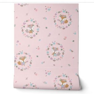 Niedlicher Fall Fox mit Blume pink Tapete