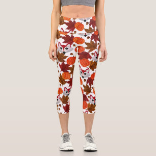 Niedlicher Fall Fox Pumpkin Acorn Ahornholz Leaf W Capri Leggings