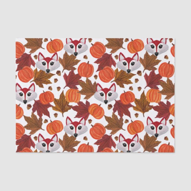 Niedlicher Fall Fox Pumpkin Acorn Ahornholz Leaf W Seidenpapier (Vorderseite)