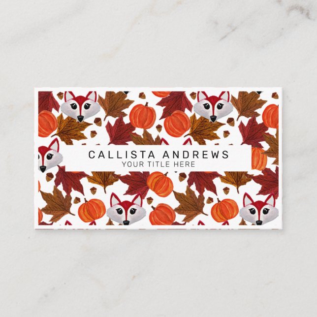 Niedlicher Fall Fox Pumpkin Acorn Ahornholz Leaf W Visitenkarte (Vorderseite)