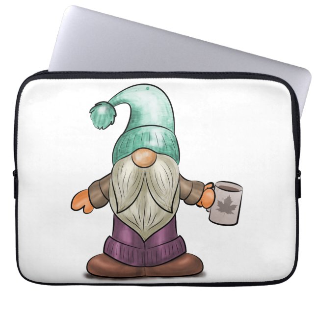 Niedlicher Fall Gnome mit Kaffee-Tasse Laptopschutzhülle (Vorderseite)