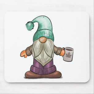 Niedlicher Fall Gnome mit Kaffee-Tasse Mousepad