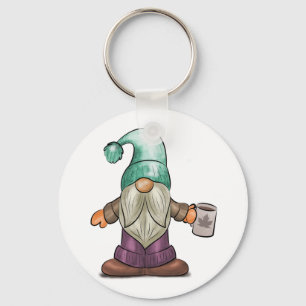 Niedlicher Fall Gnome mit Kaffee-Tasse Schlüsselanhänger