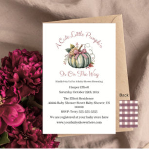 Niedlicher Fall Green & Plum Pumpkin Themed Baby D Einladung