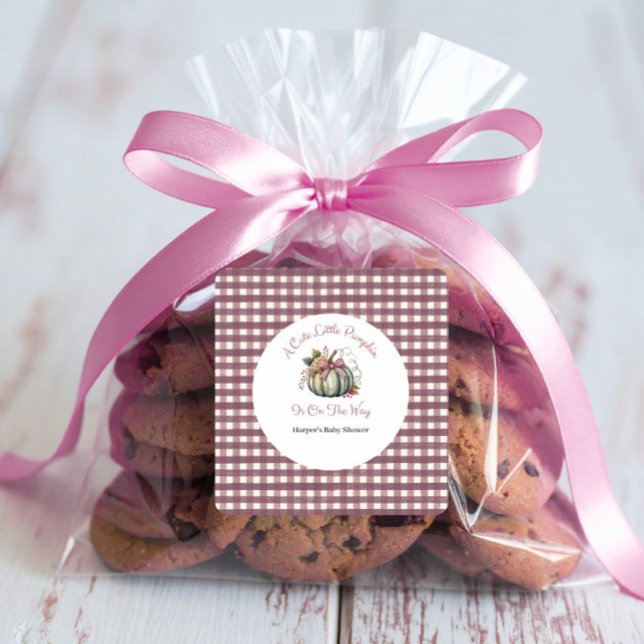 Niedlicher Fall Green & Plum Pumpkin Themed Baby D Quadratischer Aufkleber (Von Creator hochgeladen)