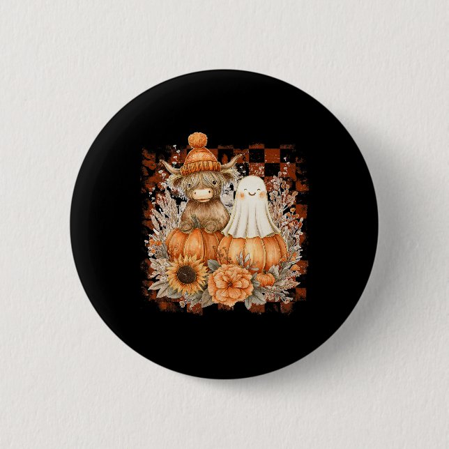 Niedlicher Fall Kuh Ghost Spooky Jahreszeit Herbst Button (Vorderseite)