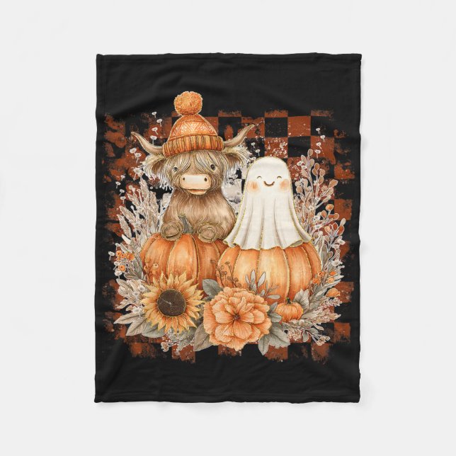 Niedlicher Fall Kuh Ghost Spooky Jahreszeit Herbst Fleecedecke (Vorderseite)