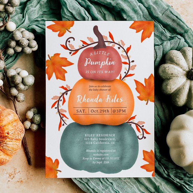 Niedlicher Fall orange blaue Kürbis Babydusche Einladung (Cute fall orange blue pumpkins baby shower invitation)