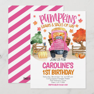 Niedlicher Fall Pink Pumpkin Girls Geburtstag Einladung