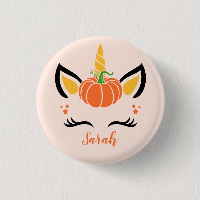 Niedlicher Fall Pumpkin Halloween Unicorn Button (Vorderseite)