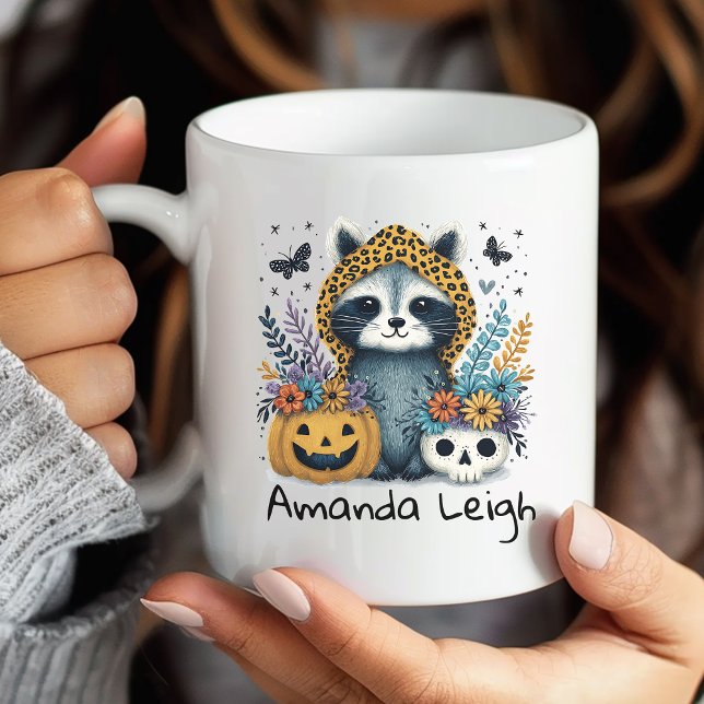 Niedlicher Fall Raccoon Halloween Tasse (Von Creator hochgeladen)