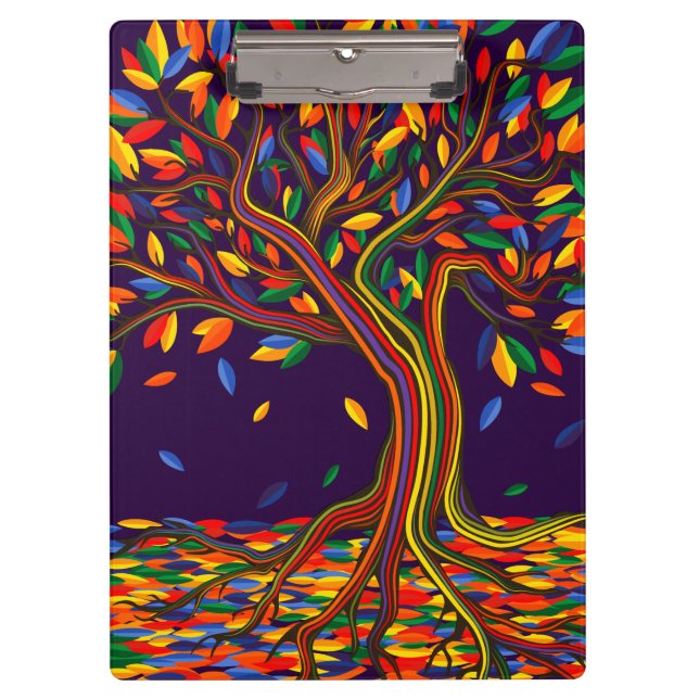 Niedlicher Fall Regenbogenbaum Lila Herbst Ernteda Klemmbrett (Vorderseite)