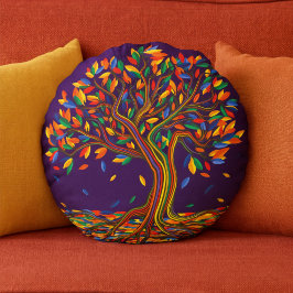 Niedlicher Fall Regenbogenbaum Lila Herbst Ernteda Rundes Kissen