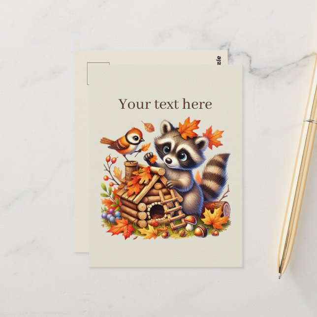 Niedlicher Fall Saisonracoon Postkarte (Vorderseite/Rückseite Beispiel)