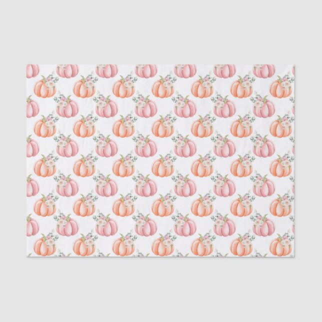 Niedlicher Fall Soft Pink und Orange Floral Pumpki Seidenpapier (Vorderseite)