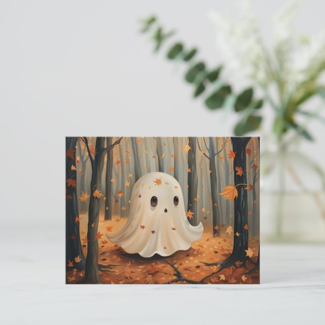 Niedlicher Fall von Whimsical Ghost Postkarte (Stehend Vorderseite)