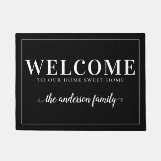 Niedlicher Familienname Kalligraphie Schwarz Fußmatte