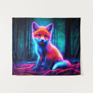 Niedlicher Fantasiefuchs mit biolumineszenter Aura Wandteppich