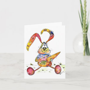 Niedlicher fantastischer bunter Hase mit Karotte Karte