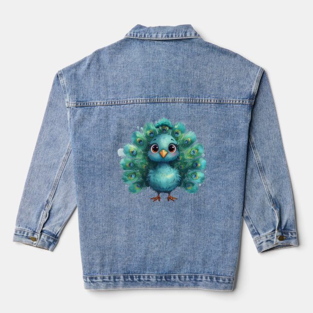 Niedlicher Fantasy-zauberhafter Blauer Pfau Jeansjacke (Rückseite)