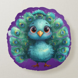 Niedlicher Fantasy-zauberhafter Blauer Pfau Rundes Kissen