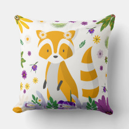 Niedlicher, farbenfroher Waschbär im Kinderzimmer Kissen