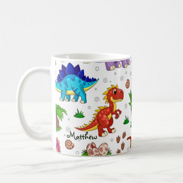 Niedlicher, farbenfroher Watercolor-Muster Dinosau Kaffeetasse (Links)
