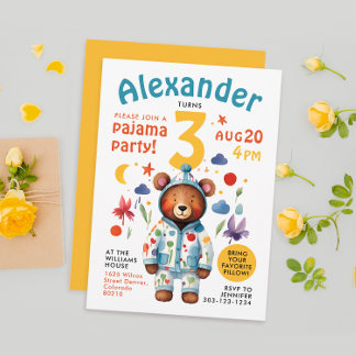 Niedlicher farbiger Bär Pajama Geburtstag Wasserfa Einladung