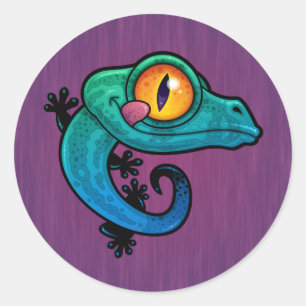 Niedlicher farbiger Cartoon Gecko Runder Aufkleber