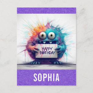 Niedlicher farbiger Cartoon Monster Happy Birthday Postkarte
